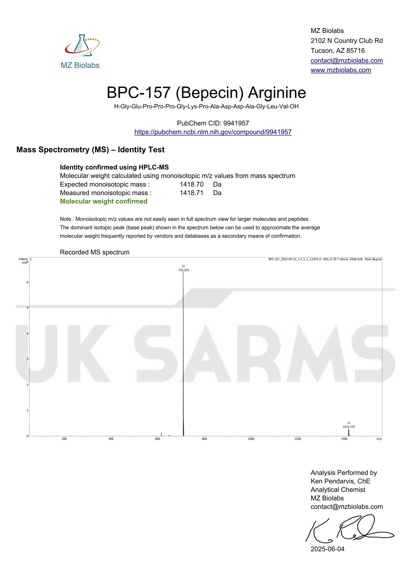 Certificate of Analysis